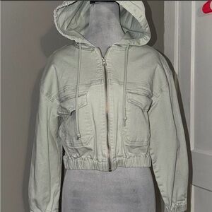 Cropped Hooded Utility Jacket - Sage